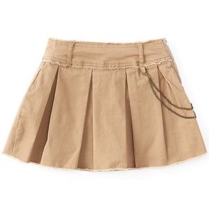 Pleated Denim Skort with Chain